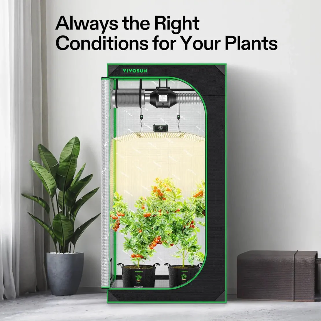 Vivosun Starter Grow Tent Kit, 3 × 3ft 3-Plant System, WiFi-Controlled Grow System with Full Spectrum LED Grow Light, Automatic Ventilation, GrowHub Outlet A22 with Temperature and Humidity Sensor - Image 7