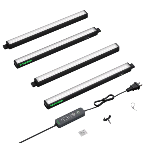 Vivosun T5 Grow Lights for Indoor Plants, 5000K Full Spectrum 28W (4 x 7W), 1FT LED Plant Light Strip with Timer & Dimming Controller for Seed Starting, 4-Pack