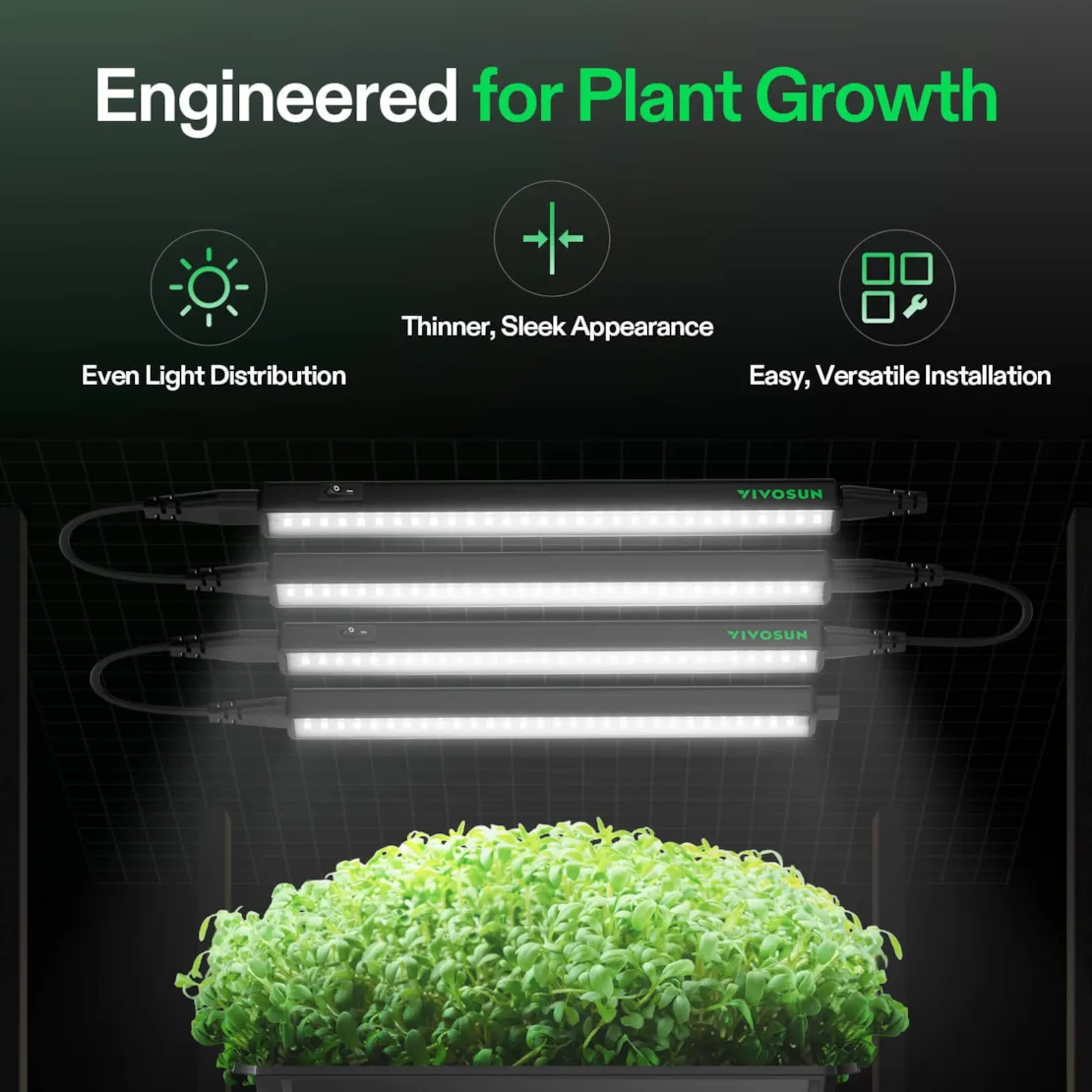 Vivosun T5 Grow Lights for Indoor Plants, 5000K Full Spectrum 28W (4 x 7W), 1FT LED Plant Light Strip with Timer & Dimming Controller for Seed Starting, 4-Pack - Image 3