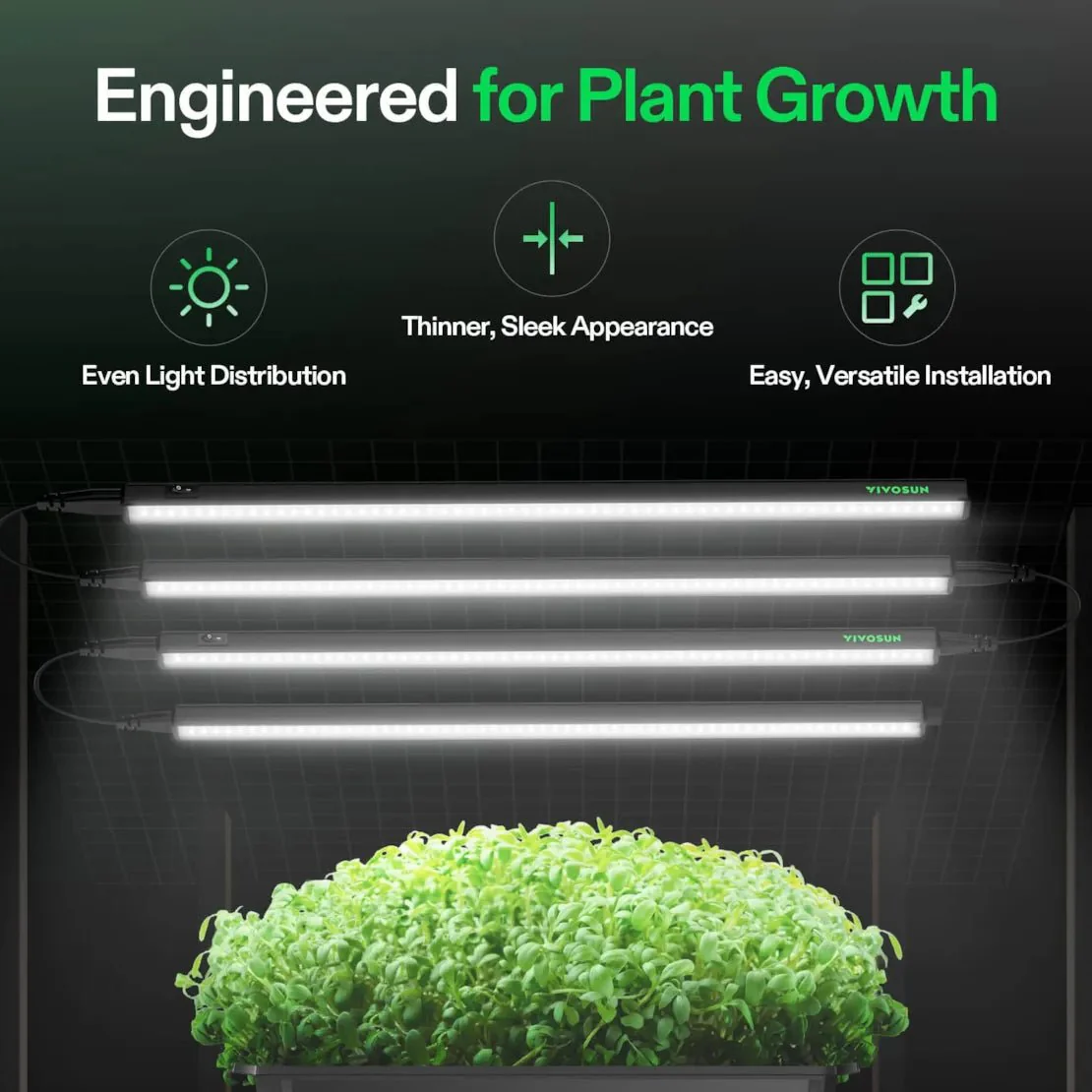 Vivosun T5 Grow Lights for Indoor Plants, 5000K Full Spectrum 60W (4 x 15W), 2FT LED Plant Light Strip with Timer & Dimming Controller for Seed Starting, 4-Pack - Image 3