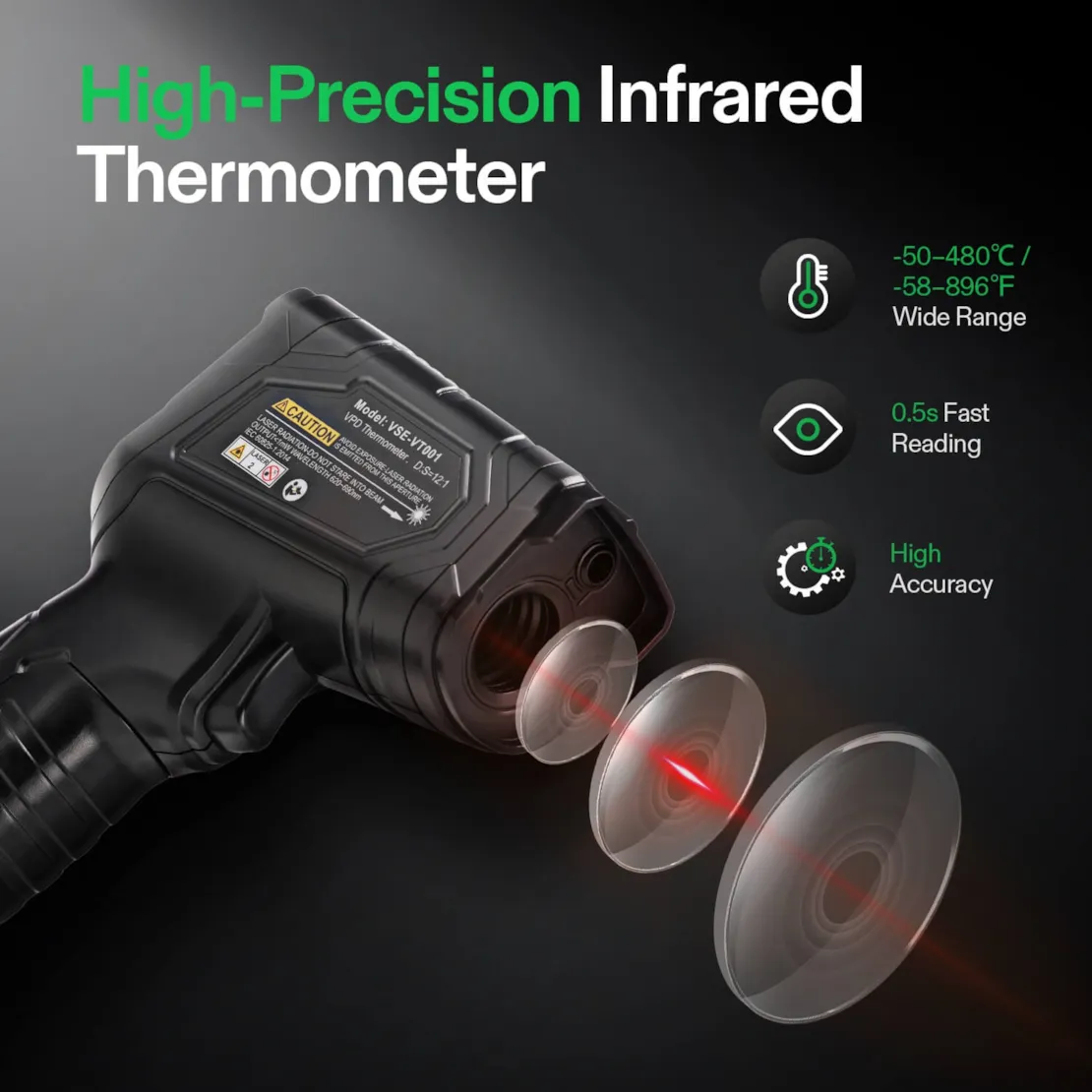 Vivosun VPD Thermometer, Handheld Environmental Monitor, Precision Infrared Laser Thermometer Gun with Adjustable Emissivity, Leaf VPD and Temperature Monitoring for Plants, Grow Tents, HVAC - Image 2