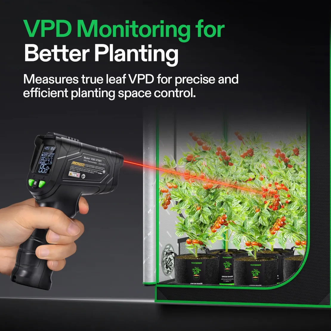 Vivosun VPD Thermometer, Handheld Environmental Monitor, Precision Infrared Laser Thermometer Gun with Adjustable Emissivity, Leaf VPD and Temperature Monitoring for Plants, Grow Tents, HVAC - Image 3
