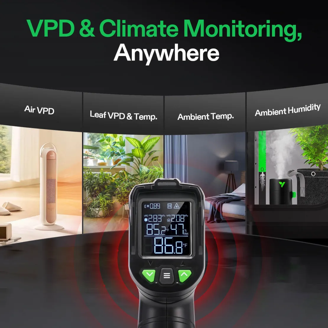 Vivosun VPD Thermometer, Handheld Environmental Monitor, Precision Infrared Laser Thermometer Gun with Adjustable Emissivity, Leaf VPD and Temperature Monitoring for Plants, Grow Tents, HVAC - Image 4