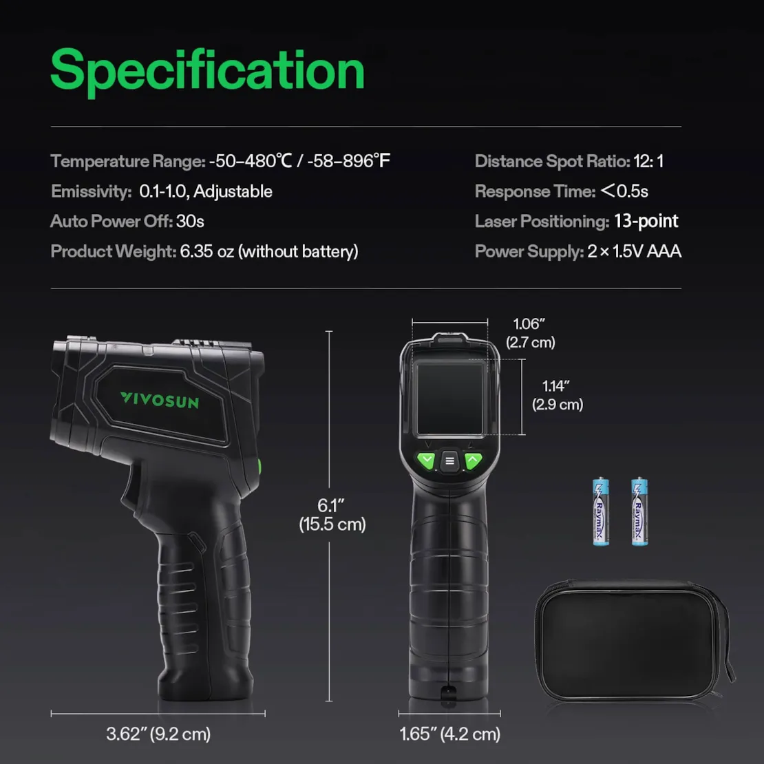 Vivosun VPD Thermometer, Handheld Environmental Monitor, Precision Infrared Laser Thermometer Gun with Adjustable Emissivity, Leaf VPD and Temperature Monitoring for Plants, Grow Tents, HVAC - Image 7